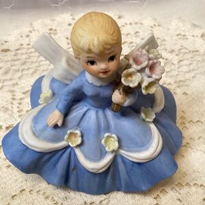 Lefton Flower Girl Blue Ball Gown #7587 Vintage China Home Decor Collectible